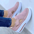 Tenis deportivo de mujer Fashion color rosado con suela blanca gruesa y tejido transpirable - vista superior