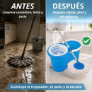 Trapeador giratorio con balde azul y repuesto de microfibra blanco