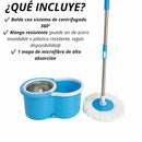 Contenido del kit trapero giratorio 360: balde con sistema giratorio, mopa de microfibra y mopa de repuesto"
