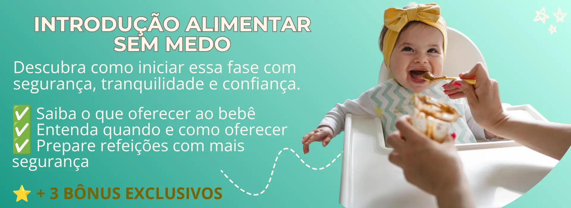 Banner da página de vendas do e-book Introdução Alimentar Sem Medo para mães de bebês.